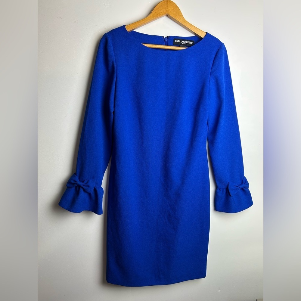 Karl Lagerfeld Cobalt Blue Midi Dress with Bow Cuffs